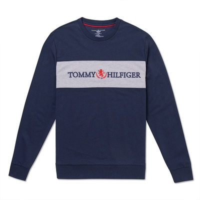 tommy 熱銷刺繡文字logo大學t恤-深藍色