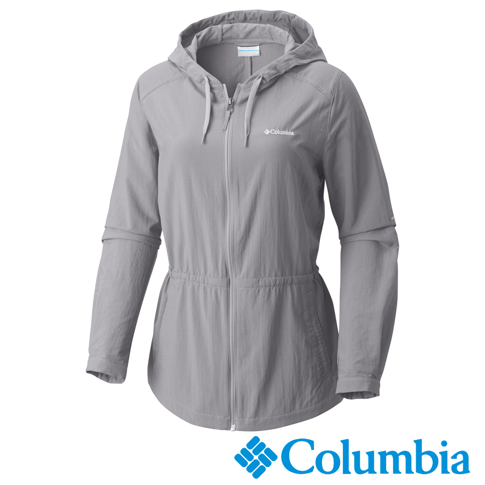 Columbia 哥倫比亞 女款-防曬30長版連帽外套-灰色UAR21260GY