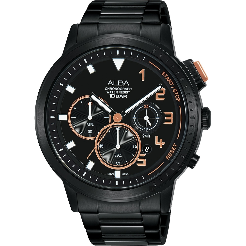ALBA 雅柏 IG廣告款 自我表態計時男錶(AT3F39X1)-黑44mm