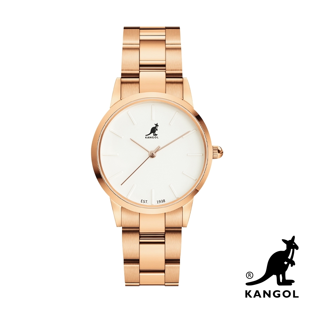 KANGOL 浮雕鋼鍊錶36mm-白面金 KG714369