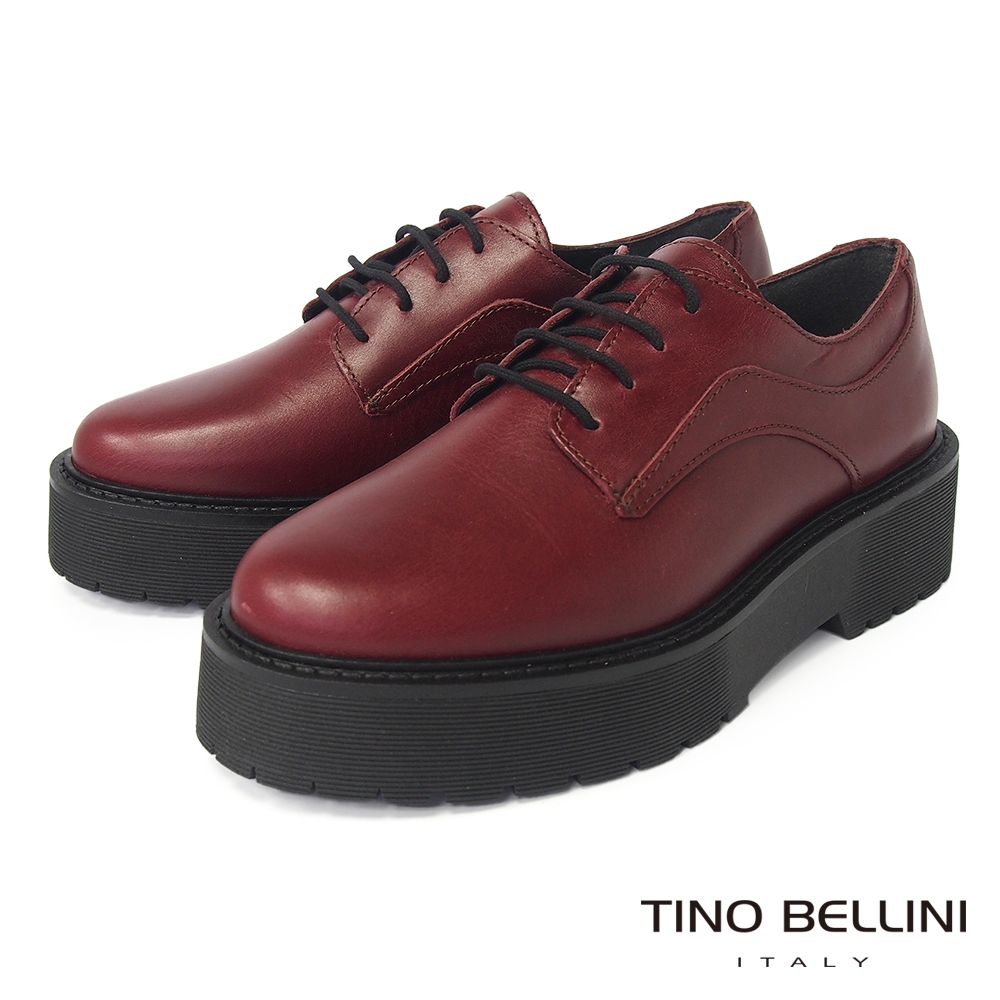Tino Bellini 義大利進口復刻經典牛皮厚底綁帶鞋-酒紅
