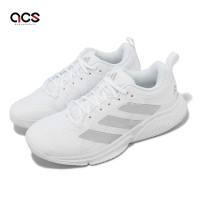 adidas 訓練鞋 court team bounce 2 w 女鞋 白 銀 全白 健身 重訓 運動鞋 hr1235