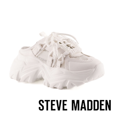 STEVE MADDEN-ROBUST 綁帶休閒厚底懶人拖鞋-白色