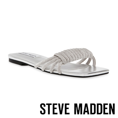STEVE MADDEN-HARMONEY 鑽面扭結平底拖鞋-銀色