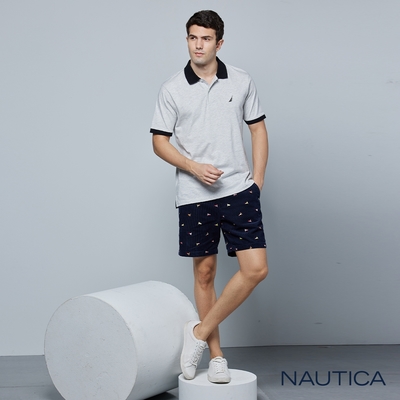 Nautica 男裝 滿版帆船刺繡休閒短褲-深藍