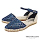Tino Bellini 巴西進口幾何沖孔繫踝麻編平底鞋 _ 藍 product thumbnail 1