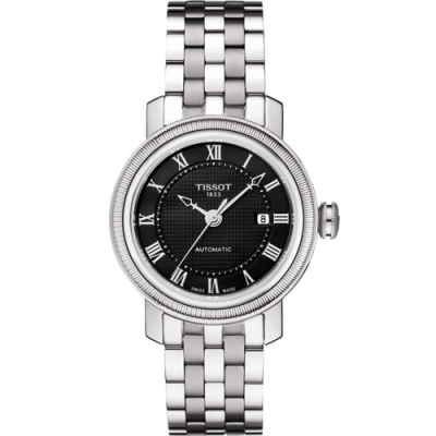 TISSOT 天梭 官方授權 Bridgeport 寶環系列經典羅馬機械女錶 送禮首選-黑/29mm T0970071105300