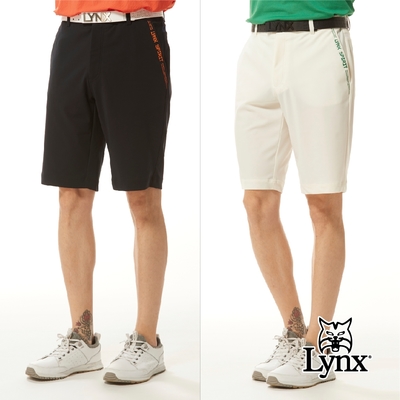 【Lynx Golf】男款日本進口面料四面彈性精美繡花造型後腰頭配布剪裁設計平口休閒短褲(二色)