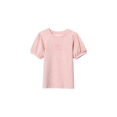 GIORDANO 童裝泡泡袖短袖上衣 - 29 花紗玫瑰粉紅