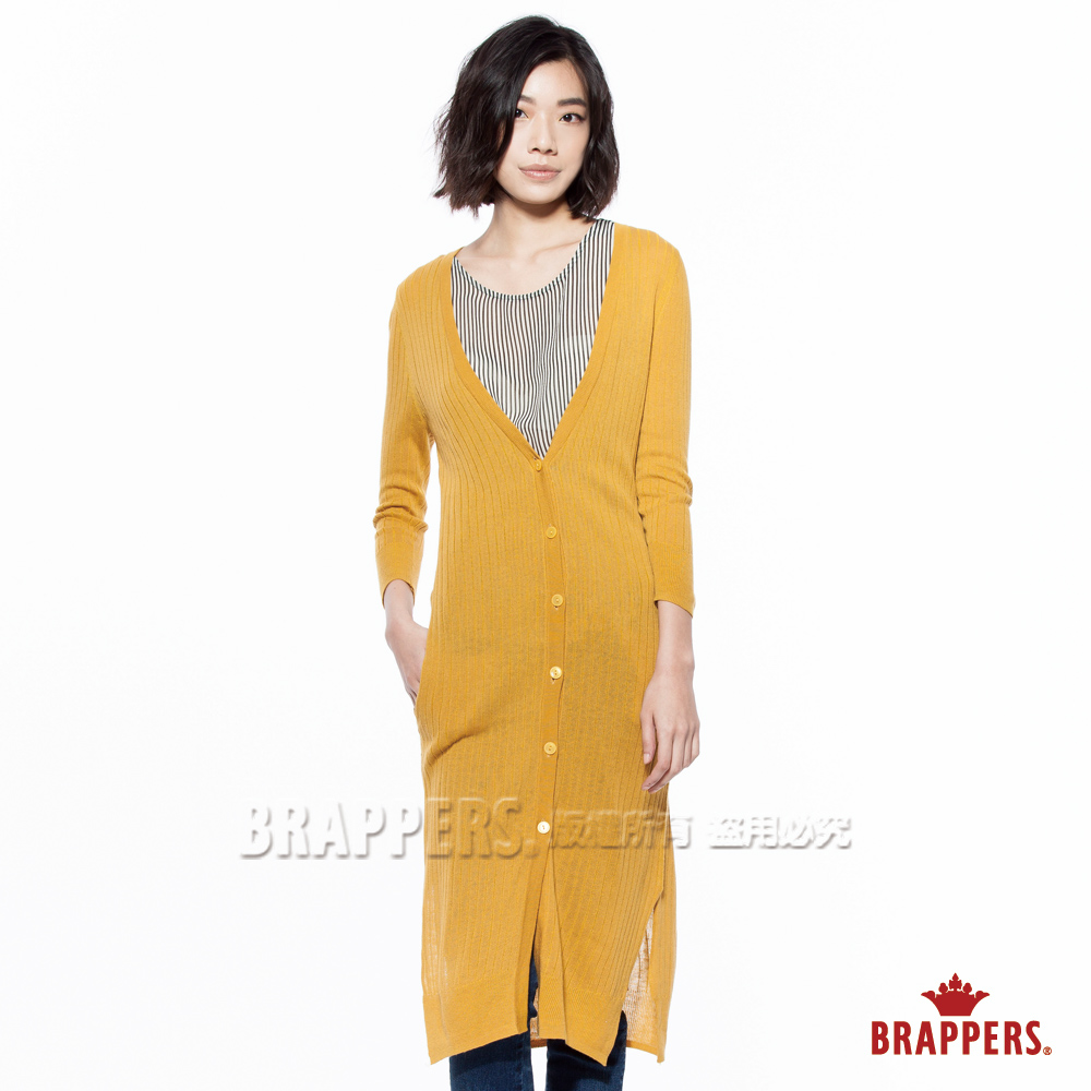 BRAPPERS 女款 V領長針織罩衫-芥黃