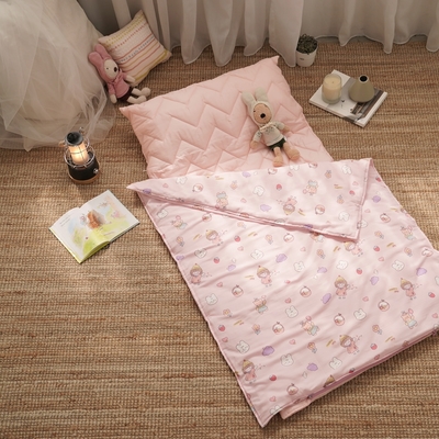 BUHO布歐 便攜式天然純棉透氣雙層紗兒童睡墊四季被三件組-台灣製A/B版設計(多款任選)