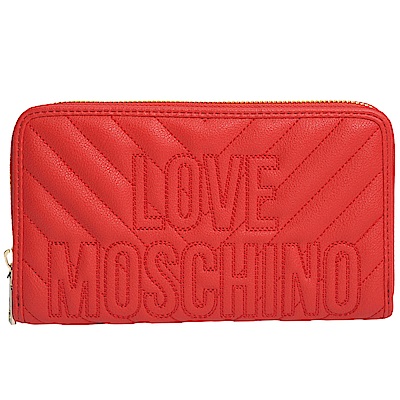 LOVE MOSCHINO V字壓紋字母LOGO機能長夾(紅)