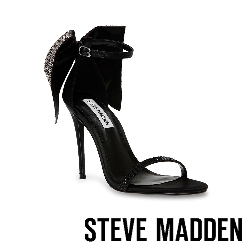 STEVE MADDEN-BELLAROSA 緞帶鑽面繞踝細跟涼鞋-黑色