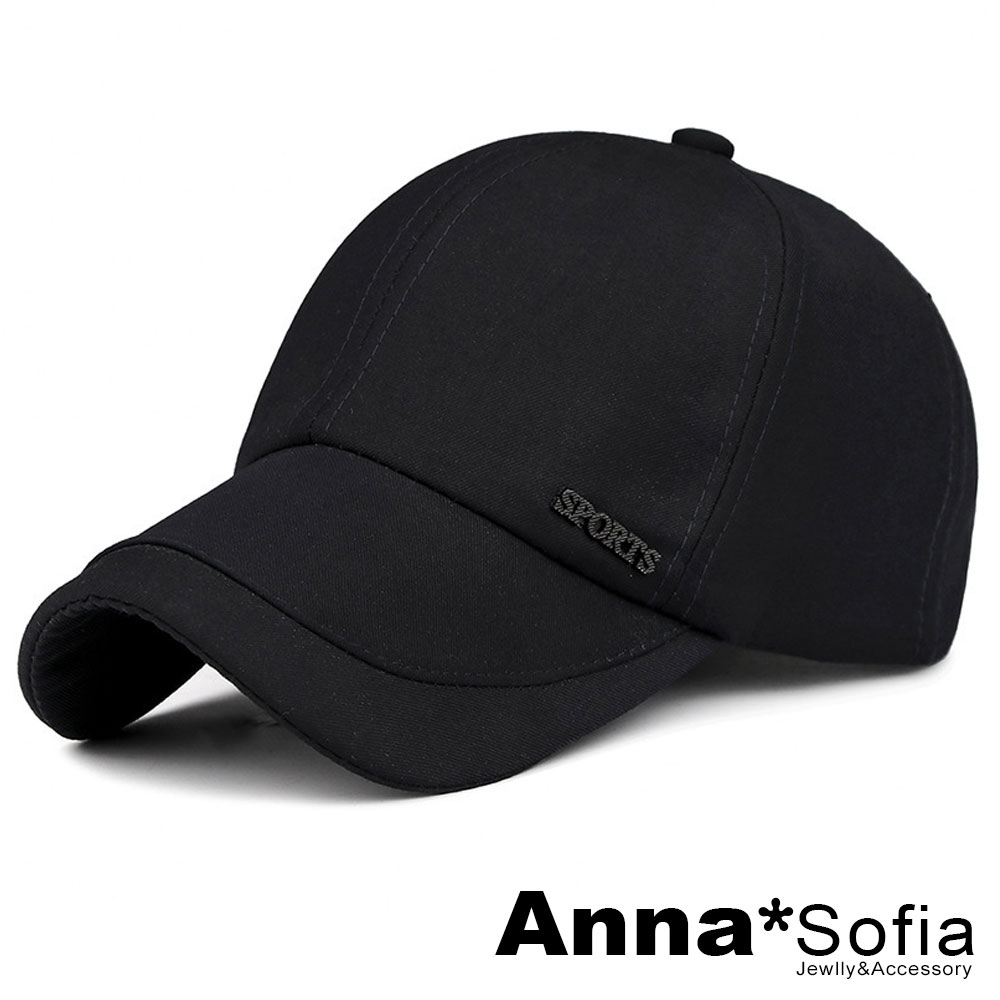 AnnaSofia 立體SPORT標 防曬遮陽嘻哈棒球帽老帽(酷黑系)