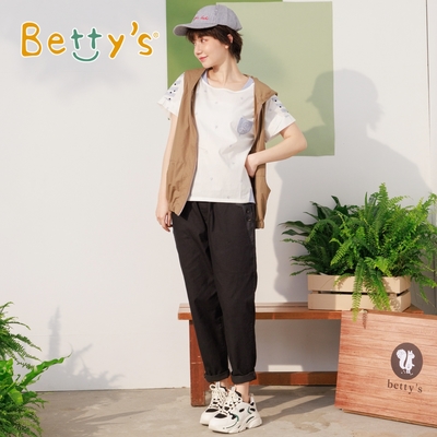 betty’s專櫃款　腰頭口袋拼色寬管褲(黑色)