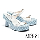 拖鞋 MISS 21 丹寧少女的復古老花細帶水台高跟拖鞋－ 藍 product thumbnail 1