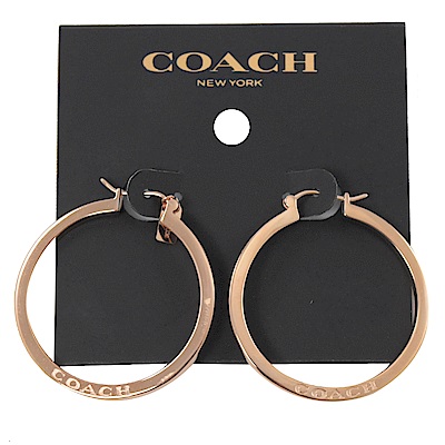 COACH 烙印LOGO大圈圈耳環(玫瑰金色)