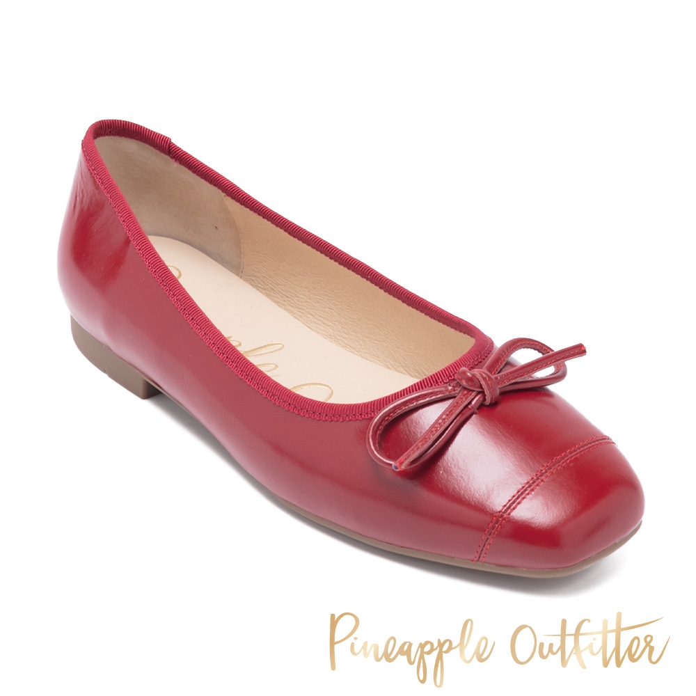 Pineapple Outfitter-FUNA 真皮蝴蝶結方頭平跟鞋-紅色