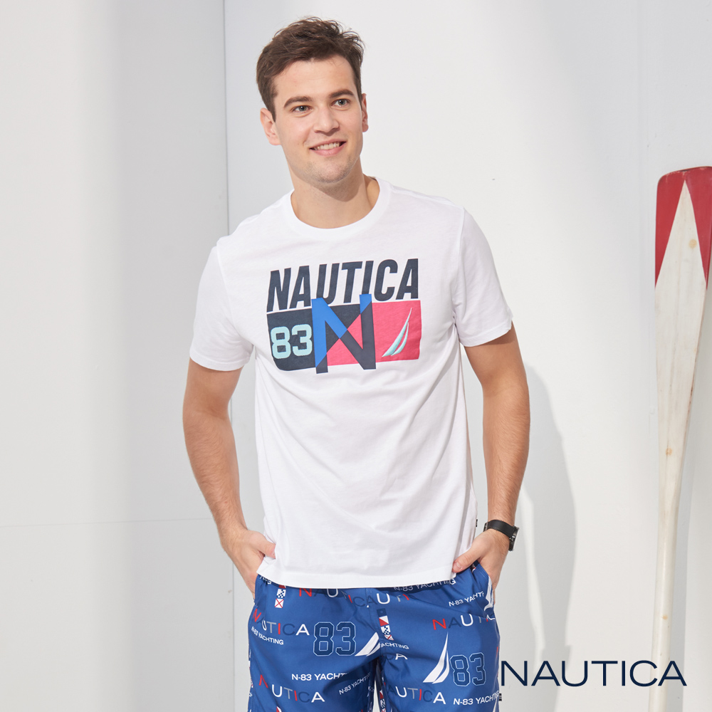 Nautica 經典撞色圖騰LOGO短袖T恤-白