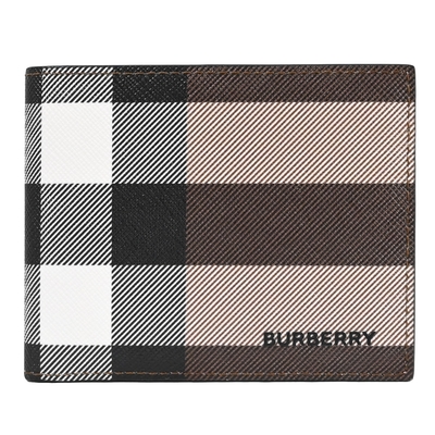 BURBERRY 經典英倫格紋印花對開六卡短夾(樺木棕/黑)