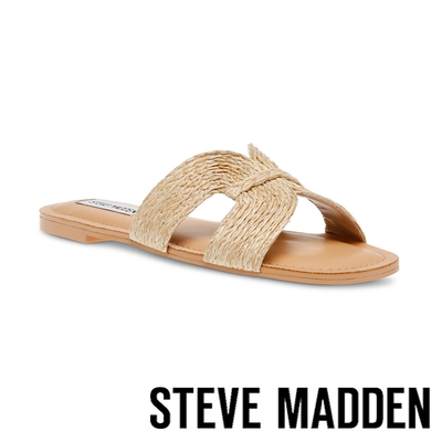 STEVE MADDEN-ZAP 草編簍空平底拖鞋-米杏色