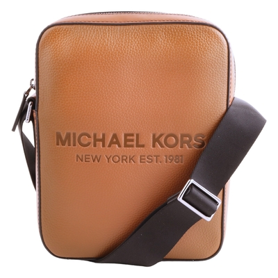 MICHAEL KORS 烙印字母LOGO荔枝紋皮革直式斜背包(深駝色)