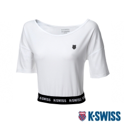 K-SWISS KS Elastic Band Tee短版運動上衣-女-白