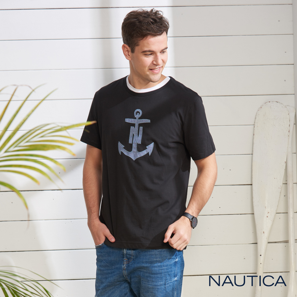 Nautica 牛仔船錨圖騰短袖T恤-黑