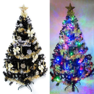 台製12尺(360cm)時尚豪華黑色聖誕樹+金銀色系配件+100燈LED燈彩光7串