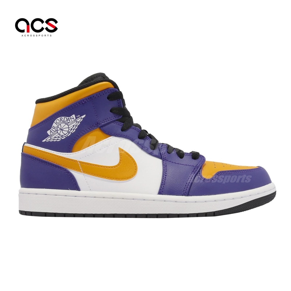 Nike Air Jordan 1 Mid 男鞋紫金黃色Lakers 湖人配色高筒1代喬丹DQ8426