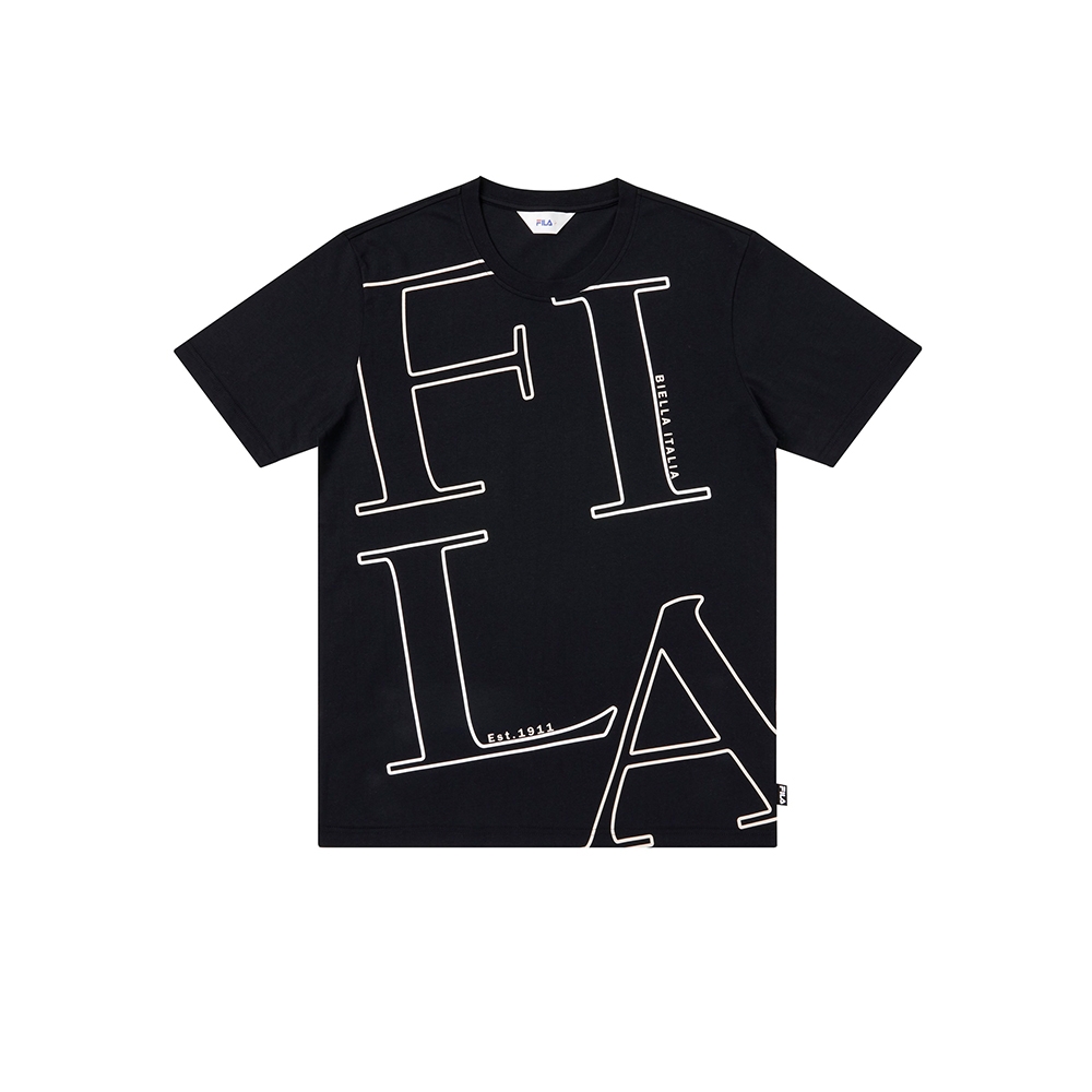 FILA 中性棉質短袖圓領T恤(合身版)-黑色 1TEY-1512-BK