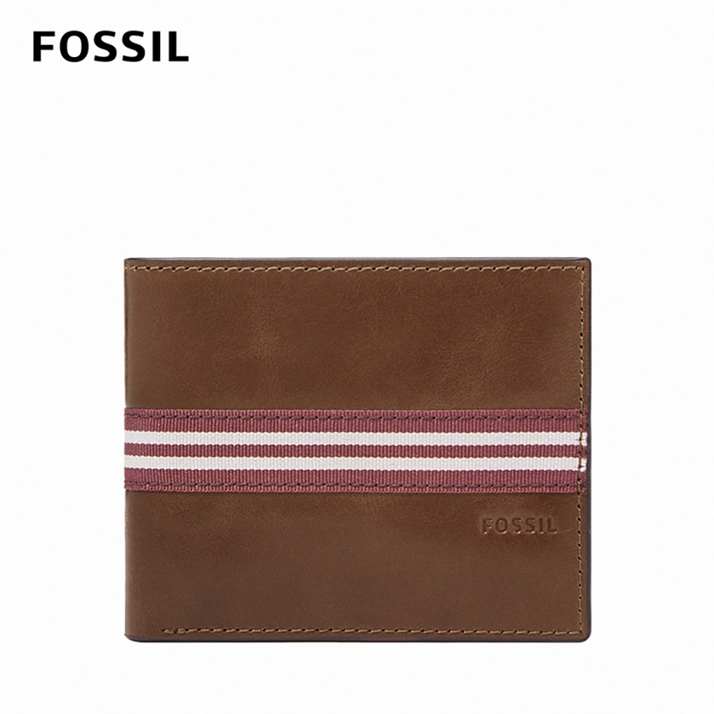 FOSSIL Jared 真皮線條零錢袋皮夾 男短夾-棕色 ML4334210