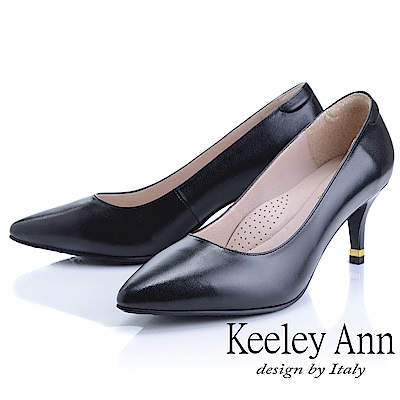 Keeley Ann慵懶盛夏 素面上班族真皮跟鞋(黑色)