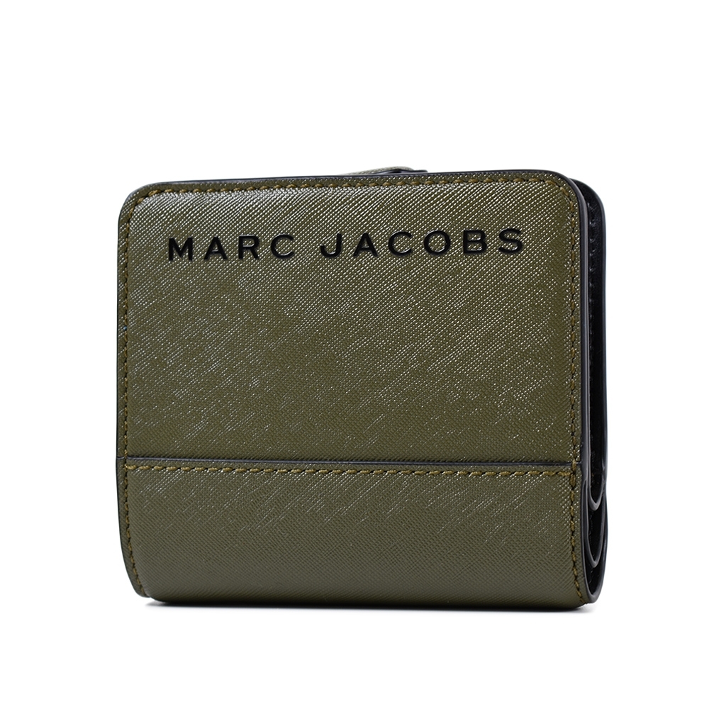 MARC JACOBS 黑色LOGO防刮皮革釦式短夾-軍綠色