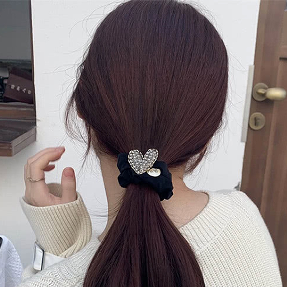 JC Collection 韓國華麗閃鑽愛心造型質感髮圈(黑色、咖啡色)
