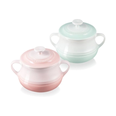 LE CREUSET 瓷器小湯汁壺2入-冰川綠/貝殼粉