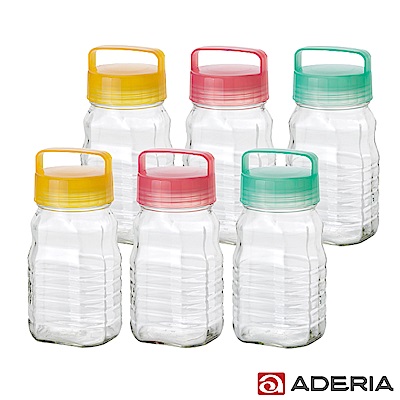 ADERIA 日本進口長型醃漬玻璃罐1.2L六入超值組合(黃+粉+藍綠)