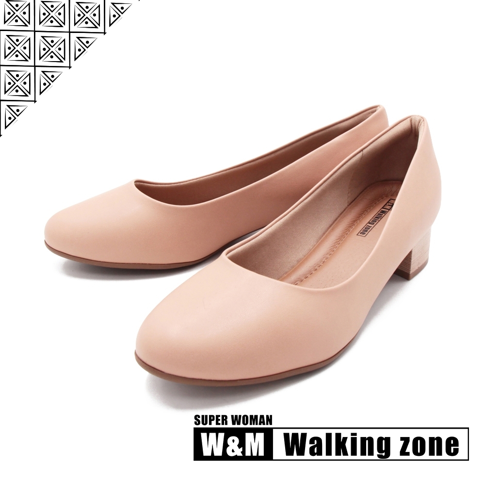 WALKING ZONE SUPER WOMAN系列 圓頭素面低跟上班鞋 女鞋-卡其(另有黑.藍)