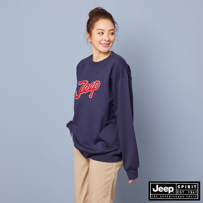 JEEP 品牌LOGO簡約設計大學T (男女適穿) -海軍藍