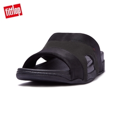 【FitFlop】FREEWAY III IN TEXTILE 簡約一片式皮革涼鞋-男(黑色)