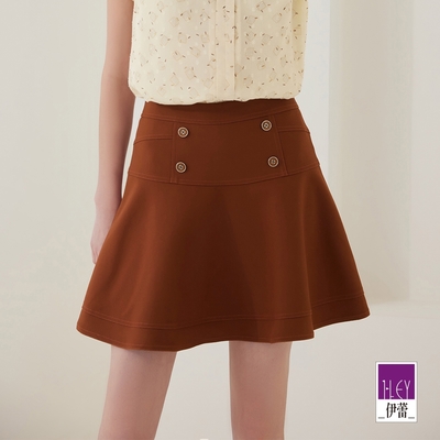 ILEY伊蕾 時尚切線假雙排釦造型褲裙(深咖色；M-XL)1232022409