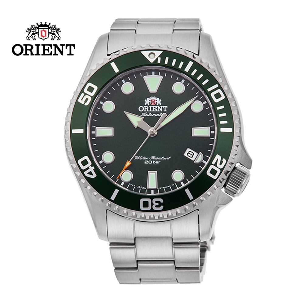 ORIENT 東方錶 WATER RESISTANT系列 200m潛水錶 鋼帶款 綠色 RA-AC0K02E - 43.4mm