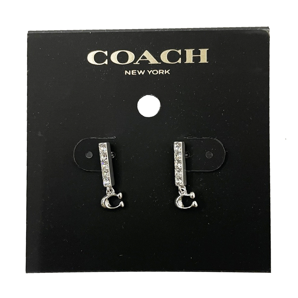 COACH 字母C LOGO仿鑽針式耳環(銀色)