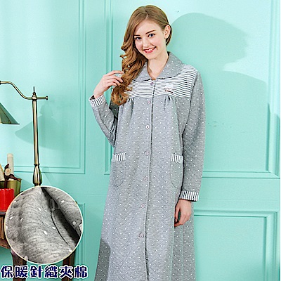 睡衣 哈尼白兔點點 保暖針織夾棉長袖連身睡衣居家服(R75212-6麻灰)蕾妮塔塔
