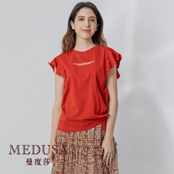 現貨【MEDUSA 曼度莎】可愛小荷葉袖側釦無袖T恤（M-XL）｜女T恤 女上衣 休閒上衣 純棉