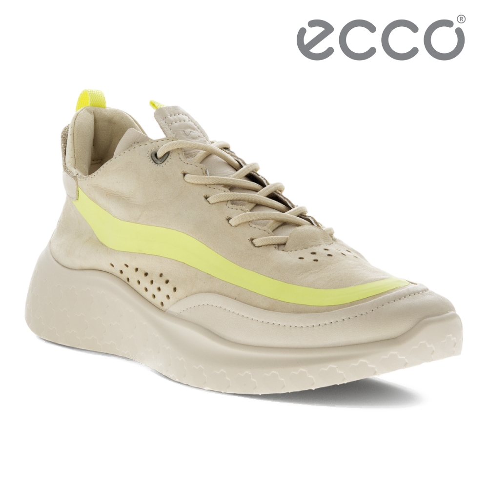 ECCO THERAP W 悅動皮革輕盈運動休閒鞋 女鞋 石灰白/檸檬黃