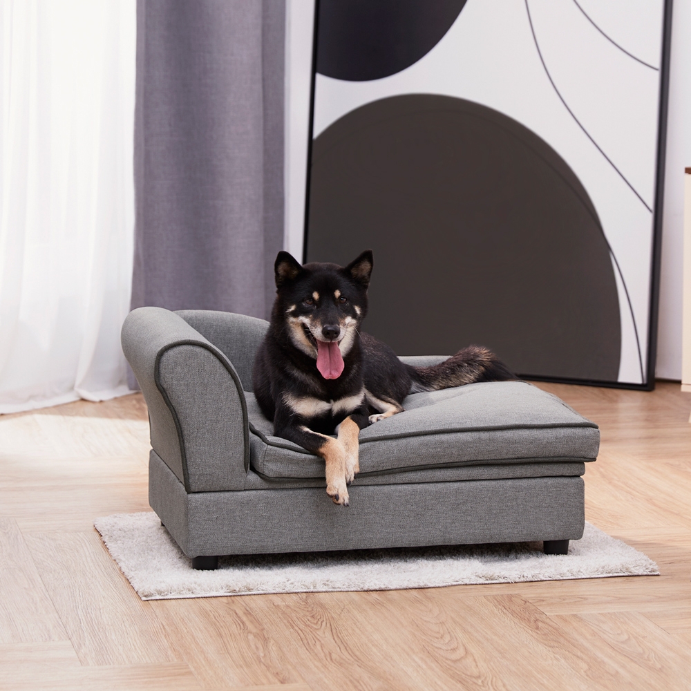 【Teamson pets】可掀蓋置物寵物貴妃沙發躺椅-大 可拆換洗墊/寵物窩/貓窩/狗窩/睡窩