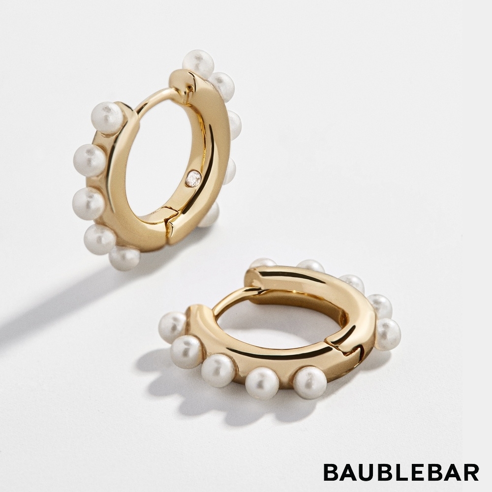 美國 BaubleBar 迷你復古珍珠鍍18K金耳圈 Sienna 18k Gold Vermeil Pearl Huggie Hoops
