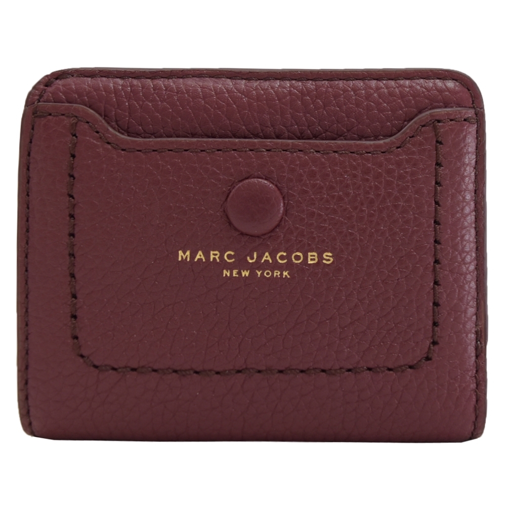 MARC JACOBS 燙印LOGO牛皮釦式零錢短夾(酒紅)