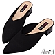 Ann’S慵懶法式女人-柔軟飛織鞋面V口尖頭粗跟穆勒鞋-黑 product thumbnail 1